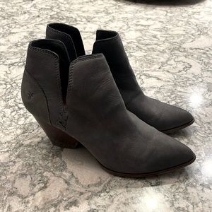 Grey Leather Frye Bootie Heels - 8.5M